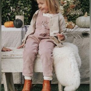 Jamie Kay Pink Corduroy Overalls with Floral Embroidery - 8 Years